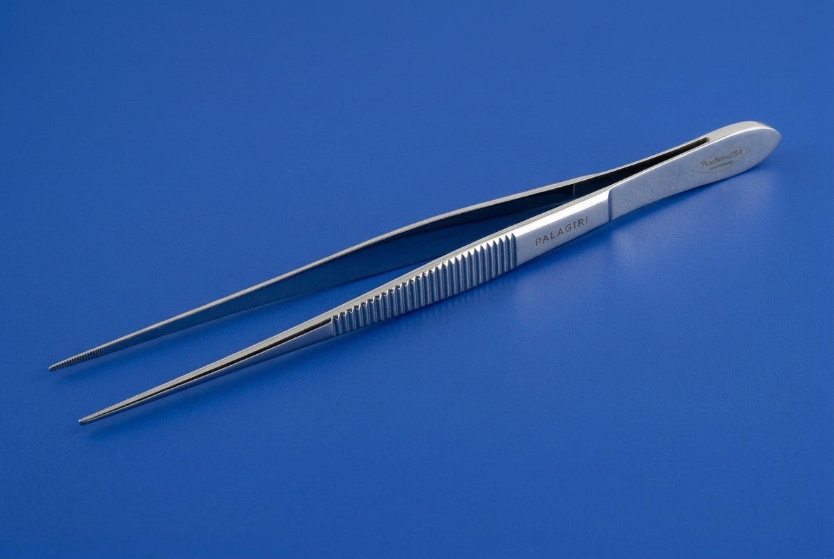 FG0326 Palagiri Curstom Forceps with 1x2 teeth and double serrated tying platform. 7" OAL