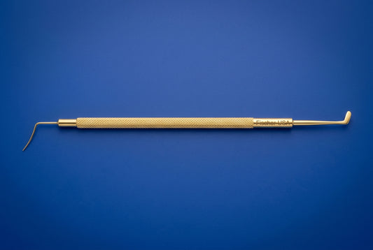 FW4737 Machat-Lindstrom PRK/Lasik Spatula, Double Ended, Round Handle, Angled 2mm x 5mm blade with semi-sharp outer edges / fine spatula for flap manipulation
